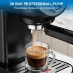 Espresso Machine, 20 BAR Pump Temperature Control, Compact Espresso Maker with Steam Milk Frother, Professional Coffee Makers for Home, Cappuccino, Latte, Gifts for Coffee Lover, Black - Image 3