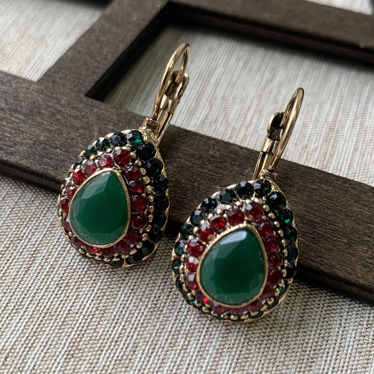Classic Teardrop Resin Earrings for Women, Vintage Artificial Turquoise Rhinestone Hook Earrings, Gift for Loved Ones and Friends, Birthday Party Gift - Image 5